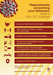 Poster with COVID-19 list of rules at AGH UST