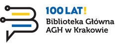 Zdjęcie przedstawia frontową ścianę Biblioteki Głównej AGH w otoczeniu liści klonu. Do drzwi prowadzą schody, zaś nad wejściem widnieje napis Biblioteka Główna U1. W konstrukcji dominuje szkło i metal powodujące, iż siedziba wygląda nowocześnie.