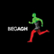Picture: White inscription “BIEGAGH” [which can be translated as AGH UST Run] on a black background. On the right, a human figure running, coloured (from the top): green, black, and red.