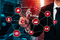 The picture shows an artistic expression of a specialist who manages a factory using new technologies, such as: AI, Wi-Fi, and cloud computing.